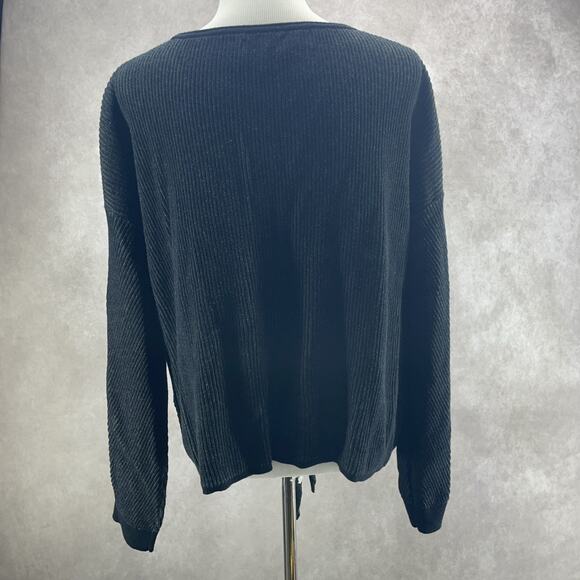 Lucky Brand Womens XL Dark Gray Tie Front Knot Ribbed Sweater Long Sleeve - Picture 3 of 9